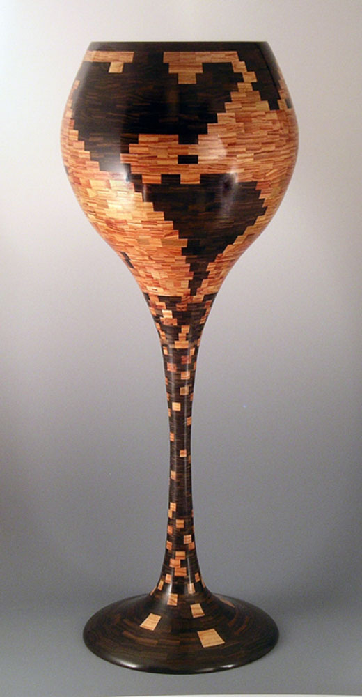 tall segmented wood turning goblet with the globe