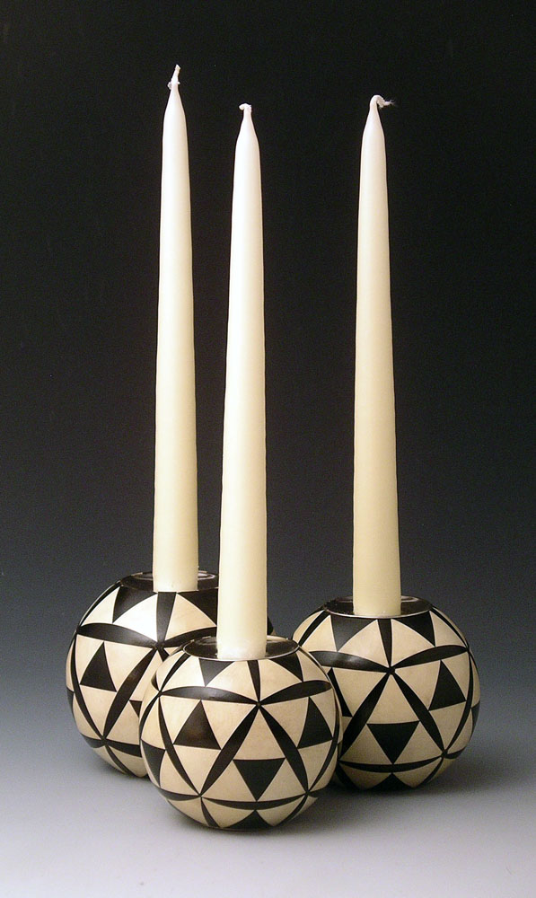 black and white patterned round candle holders