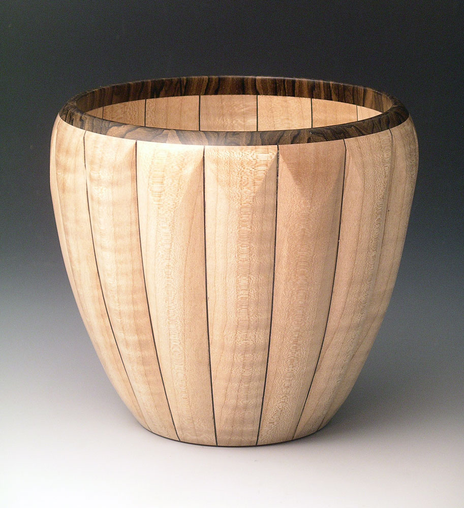 segmented wood turning vessel with vertical panels