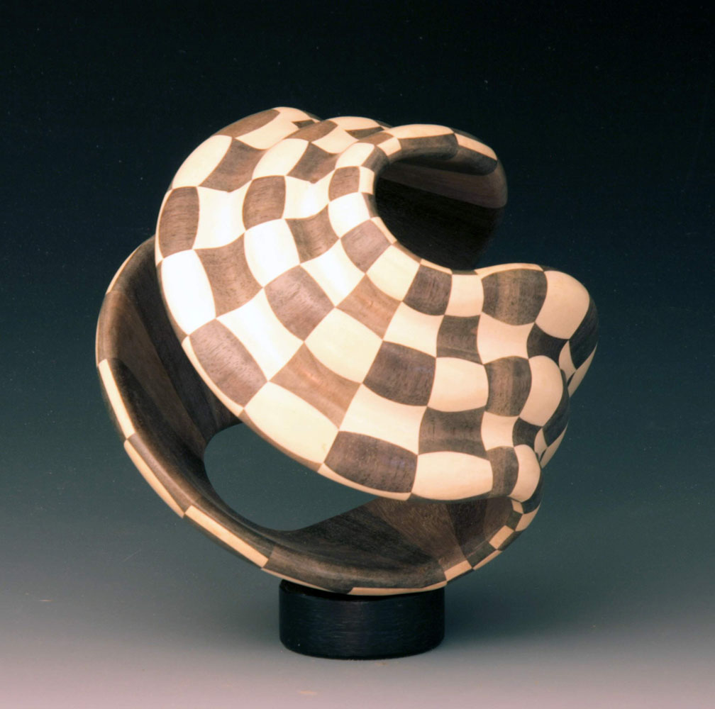 black and white checkered ribbon made with segmented wood turning