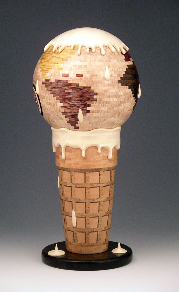 globe ice cream cone made from segmented wood turning