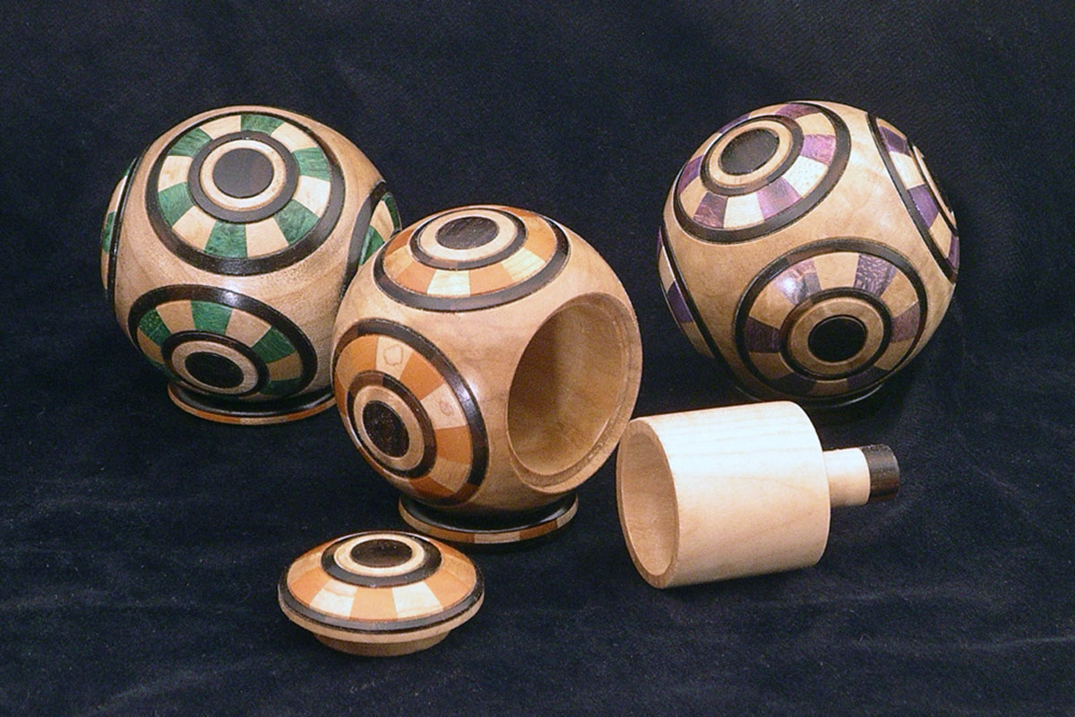 small multi colored segmented wood turning balls